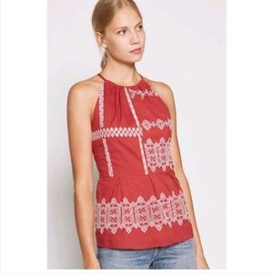 Joie Top Embroidered 12 Red Konomi Geometric Tank High Neck Worn On TV